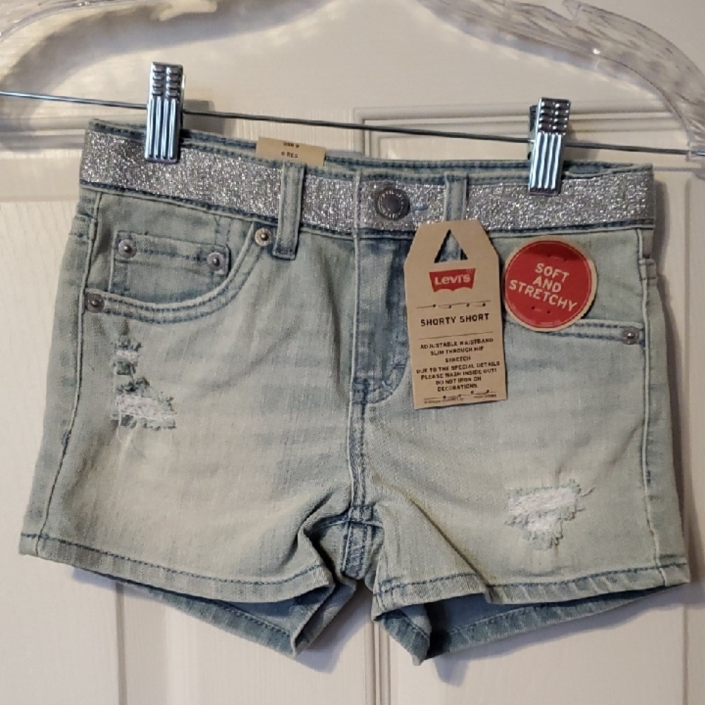 Levi's Girl's Silver Lined Light Blue Shorty Shorts